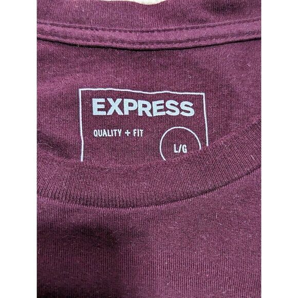 Express Men's Maroon Crew Neck Long Sleeve T-Shirt Cotton Size Large - Picture 2 of 4